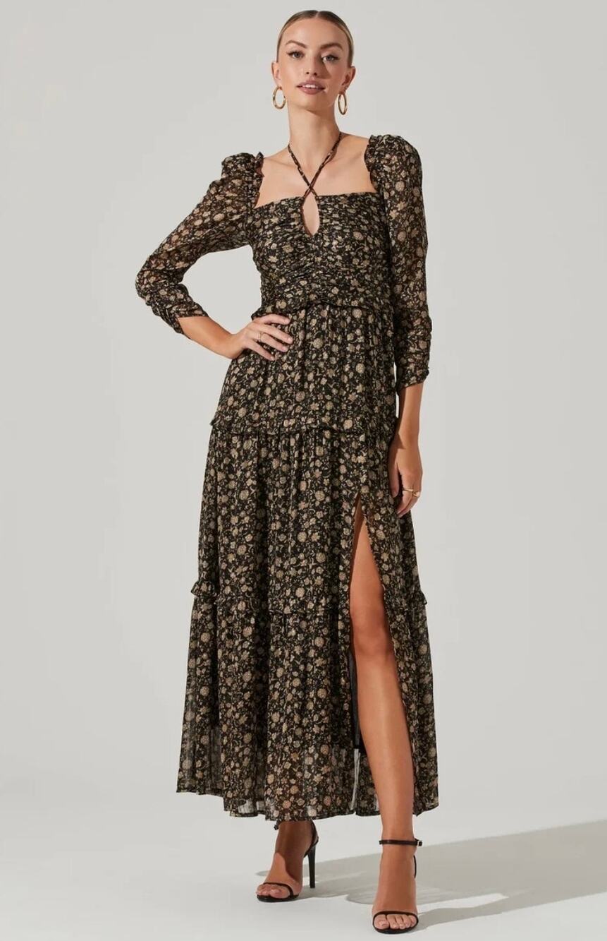 ASTR The Label Black Floral Maxi Dress Size S
